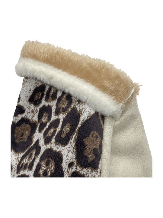 Animal Print леопард подплата Бежов Женски Ръкавици Touch с кожа