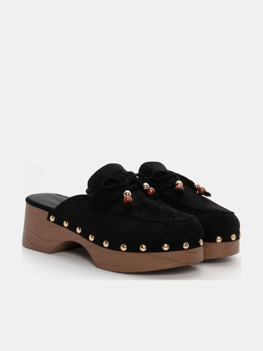Suede Mules με Χαμηλό Τακούνι σε Μαύρο Χρώμα