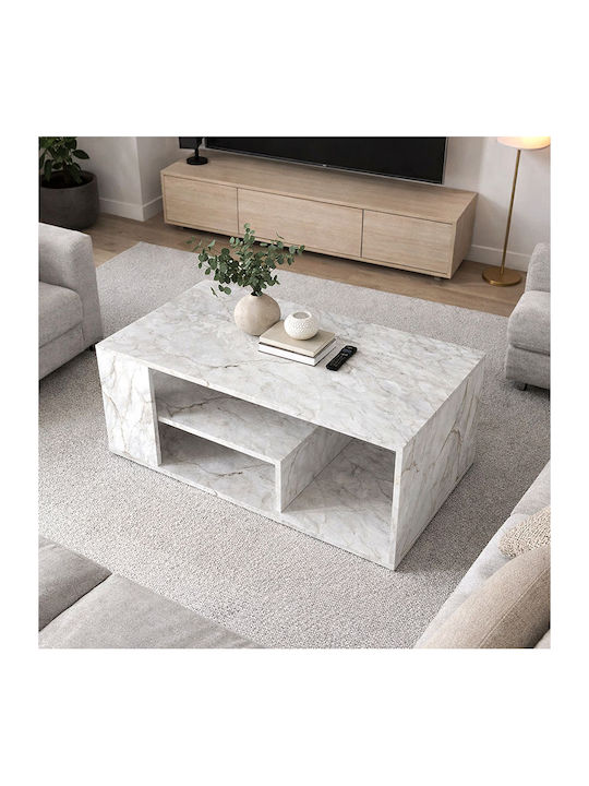 Rectangular Central Coffee Table Abdera White Marble Effect W110xD60xH42cm