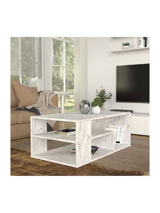 Rectangular Central Coffee Table Abdera White Marble Effect W110xD60xH42cm
