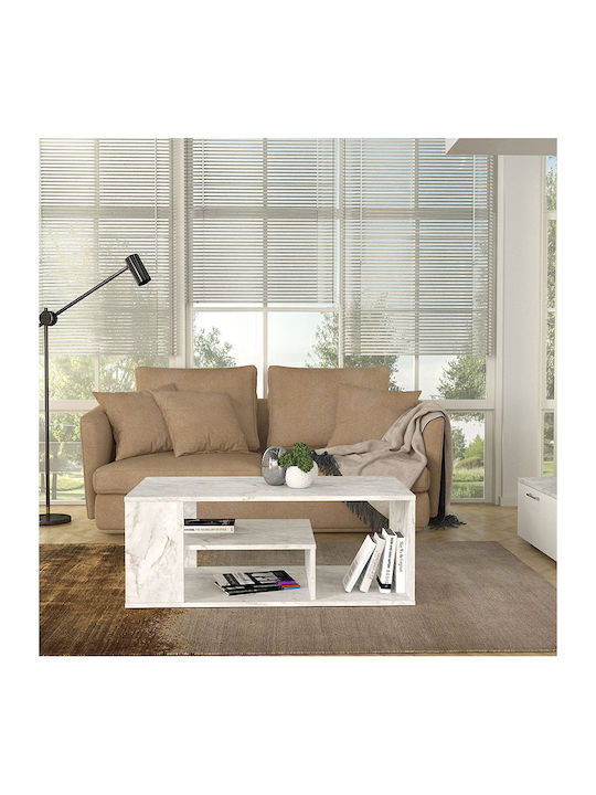 Rectangular Central Coffee Table Abdera White Marble Effect W110xD60xH42cm