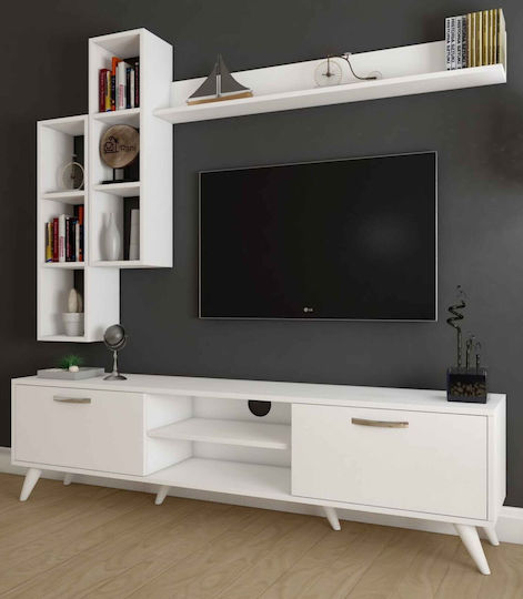 White Living Room TV Unit Wall-Mounted Shelves 200x50cm