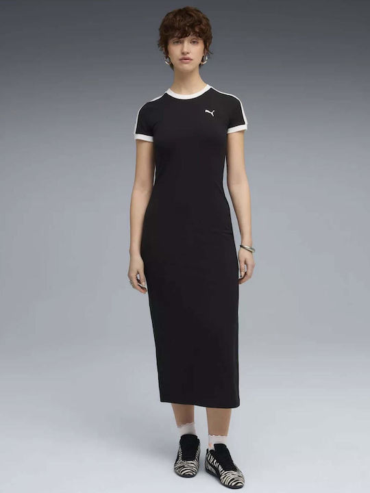 Rochie Sport Midi Mâneca Scurtă Neagră