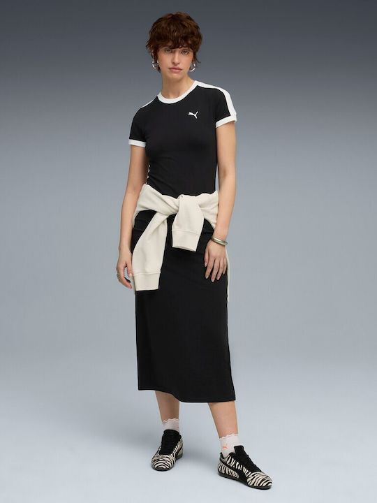 Rochie Sport Midi Mâneca Scurtă Neagră