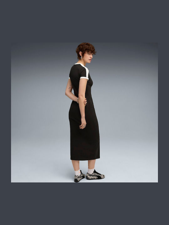 Rochie Sport Midi Mâneca Scurtă Neagră
