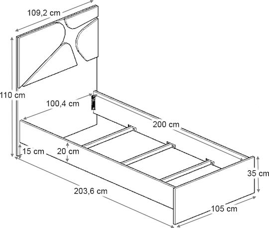 Bergamo Bett Einzel Holz Natur Eiche Für Matratze 100x200cm GP028-0153