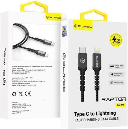 Blavec Raptor Braided USB 2.0 Cablu USB-C bărbătesc - USB-A 20W Negru 0.5m