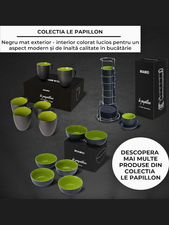 Miamio Le Papillon Σετ Φλιτζάνια Espresso Κεραμικά Πράσινα 75ml 6τμχ