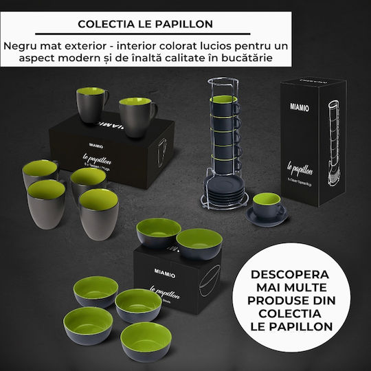 Miamio Le Papillon Set Căni Espresso De ceramică Verzi 75ml 6buc