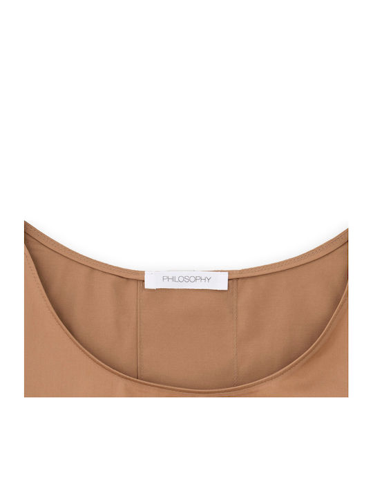 Γυναικείο Crop Top Βαμβακερό Αμάνικο Taupe