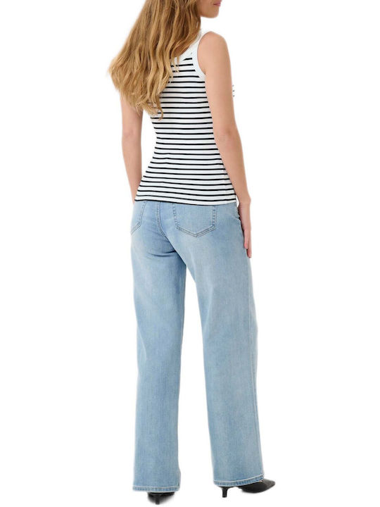 Damen Bluse mit Trägern Gestreift White