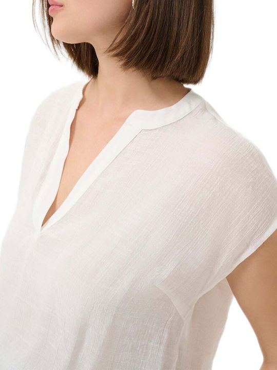 Women's Blouse with V Neckline White