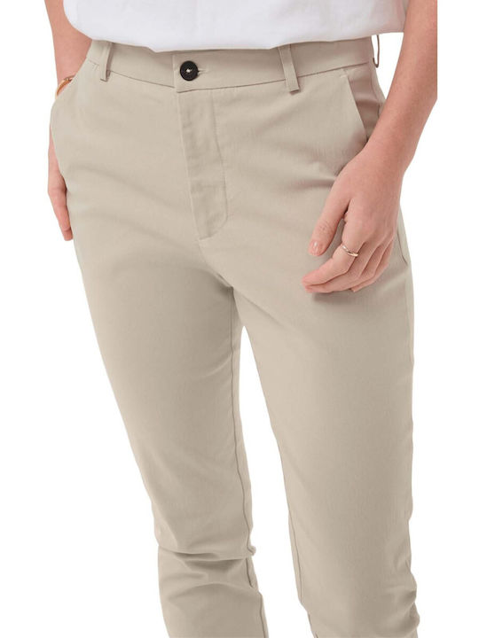 Damen Hoch tailliert Stoff Hose Beige