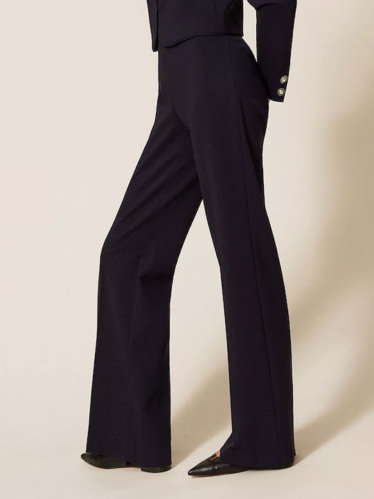 Women's High-waisted Fabric Trousers Flared Dark Blue
