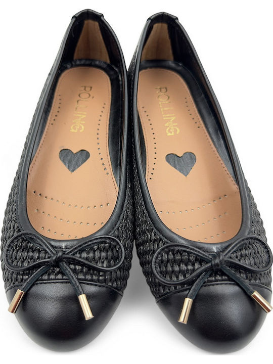 Leder Damen Ballerinas Schwarze