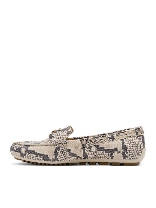 Leather Women's Loafers in Beige Color