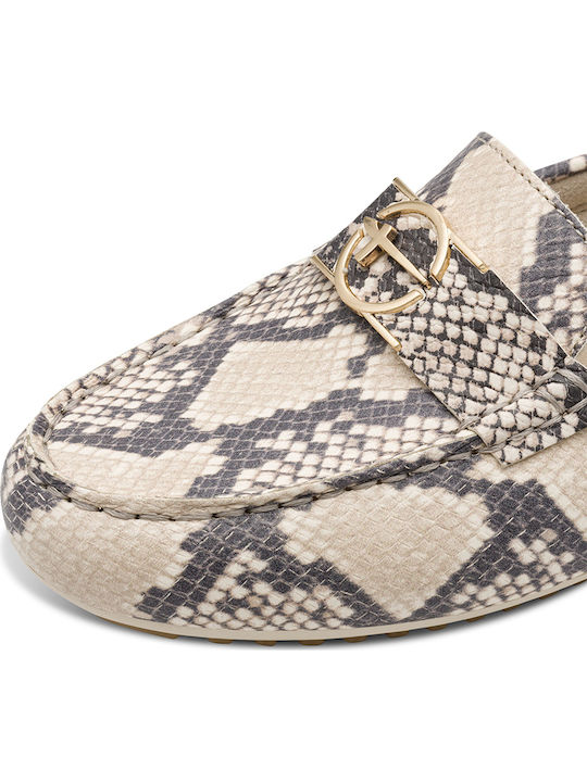 Leather Women's Loafers in Beige Color