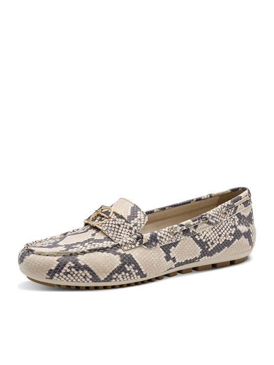 Leather Women's Loafers in Beige Color