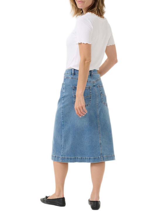 Cream Denim Hochtailliert Midi Rock Cream