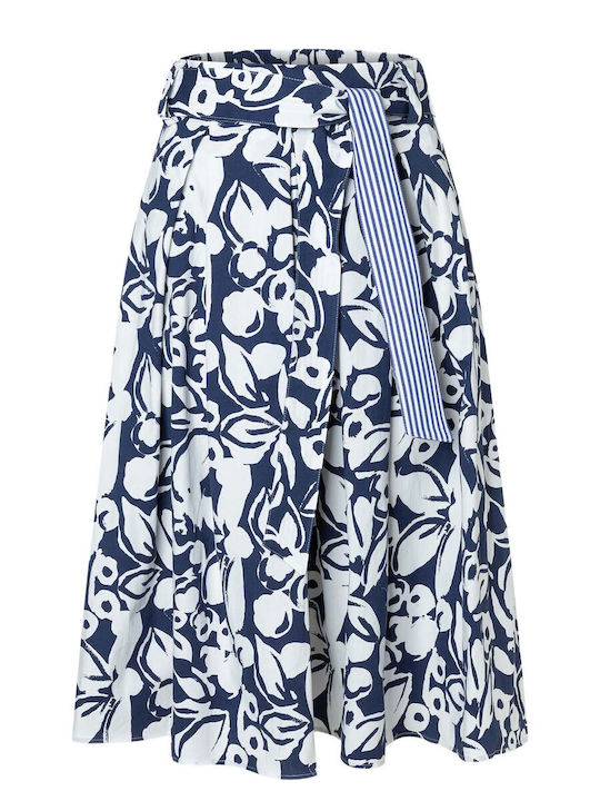 Ψηλόμεση Midi Φούστα Floral Μπλε