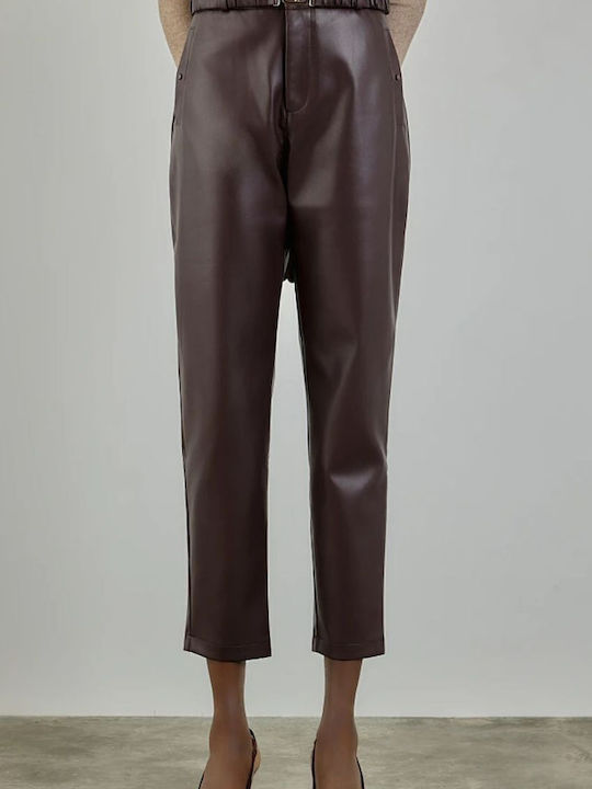 Damen Hoch tailliert Stoff Hose Burgundy