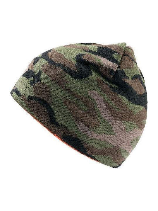 Beanie Unisex Reversible Σκούφος Πλεκτός σε Πορτοκαλί χρώμα