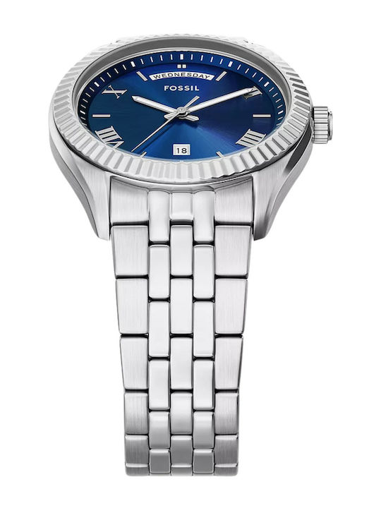 Fossil Ceas Bărbătesc cu Baterie cu Brățară din Metal Argintie