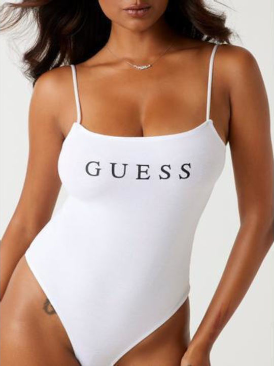 Guess Women's Carrie Logo Bodysuit Sleeveless Design Pure White
