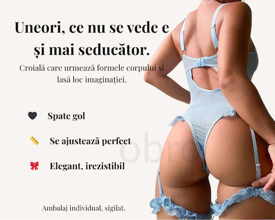 Sexy Dessous-Sets Straps Erotische Spitze Push-up Bodysuit Blau