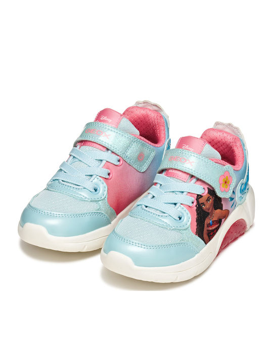 Kids Anatomic Sneakers with Hoop & Loop Closure and Lights Turquoise