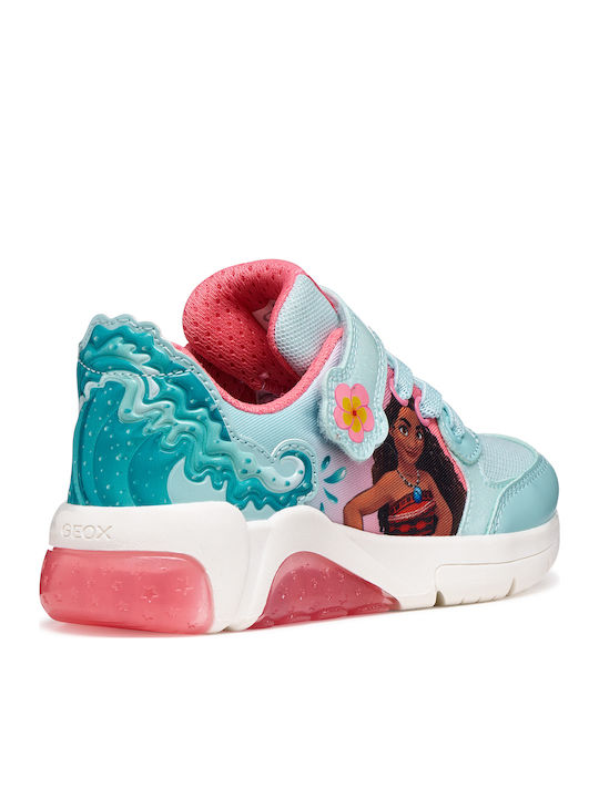 Kids Anatomic Sneakers with Hoop & Loop Closure and Lights Turquoise