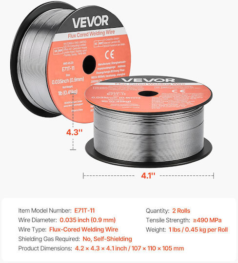 Vevor Flux Core Mig E71t-11 Welding Wire Rolls 0.9mm 2 Pieces Mighsyxhse71awqrf001v0