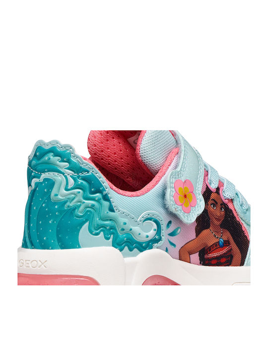 Kids Anatomic Sneakers with Hoop & Loop Closure and Lights Turquoise