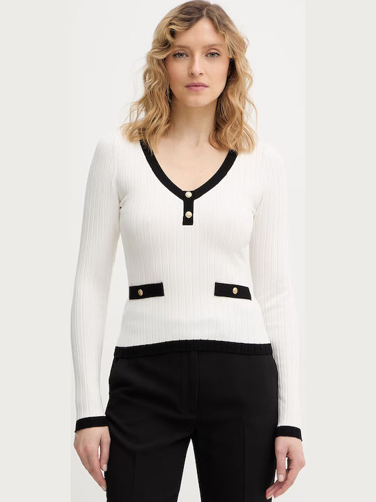 Damen Langärmeliges Pullover mit V-Ausschnitt Weiß