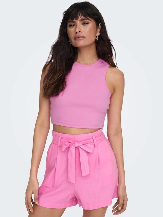 Vilma Γυναικείο Καλοκαιρινό Crop Top Βαμβακερό Αμάνικο Ροζ