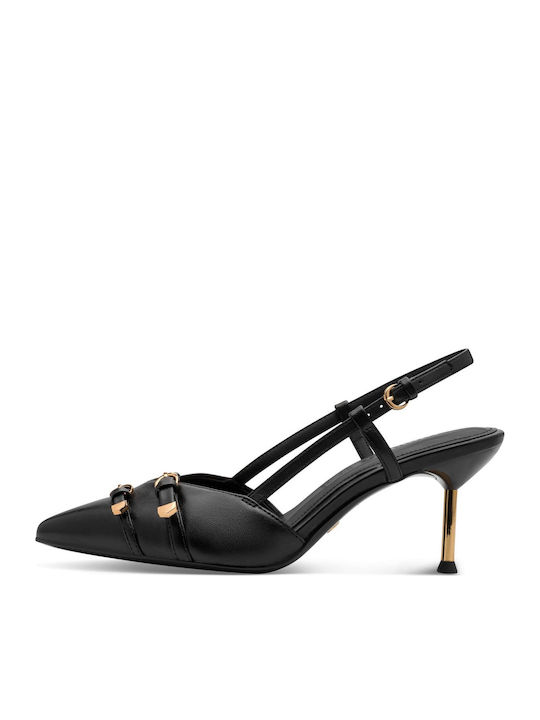 Anatomic Leather Black Medium Heels with Strap