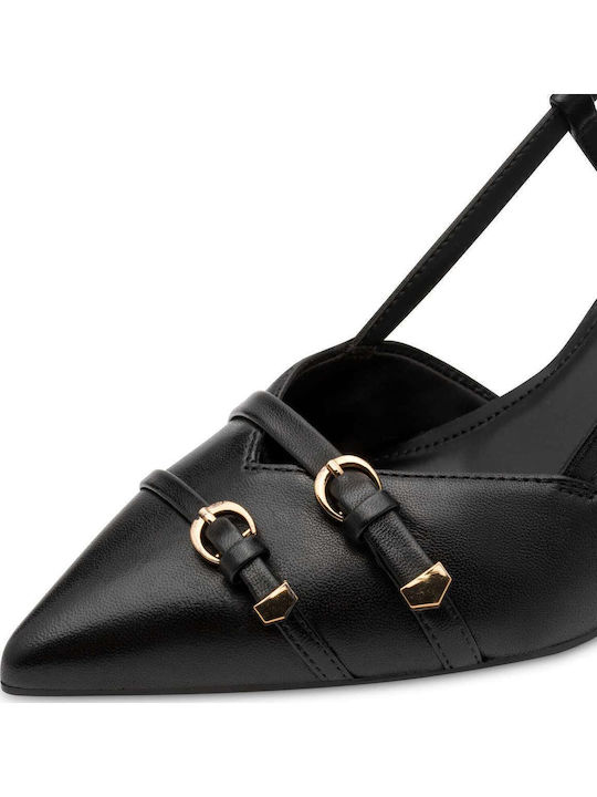 Anatomic Leather Black Medium Heels with Strap
