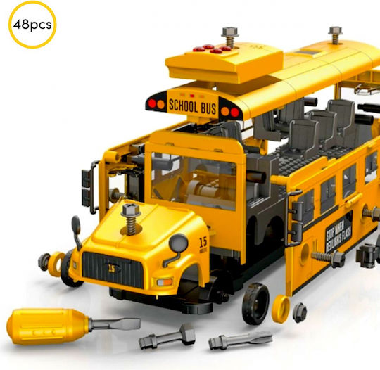 Interactive Bus Composed 48 Assembleable Pieces Sound Light Effects Doors Windows That Open Screwdriver Included 36.7 X 12 X 8.8 Cm School Bus