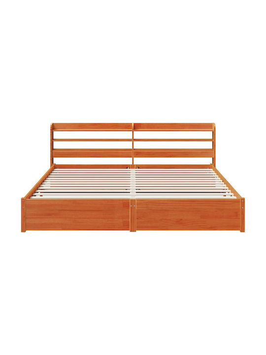 Pat Single Din Lemn Ceară Maro Cu Plăci Pentru Saltea 82x200cm