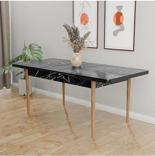 Set Mobilier Pentru Sufragerie Negru Model Marmură Scaune Maro