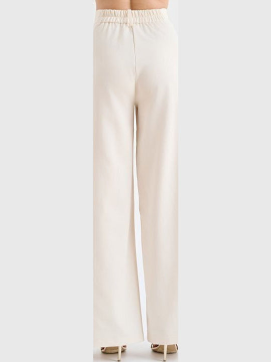 Women's High-waisted Fabric Trousers Ecru