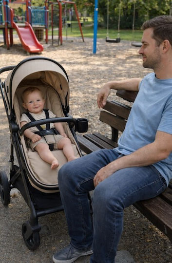ForAll Fun Baby Star Verstellbar 3 in 1 Baby Kinderwagen Geeignet für Neugeborene Beige