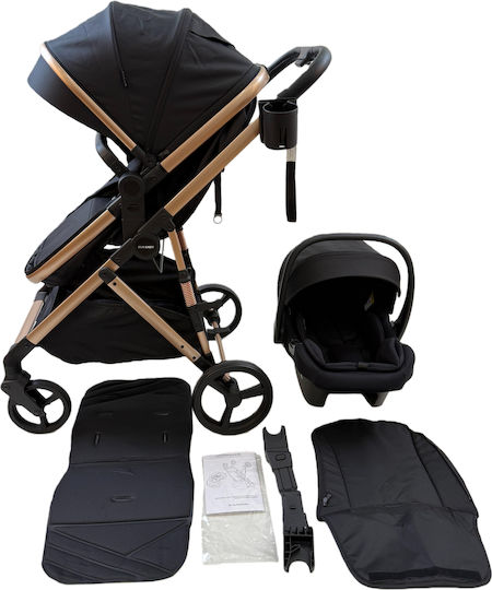 ForAll Fun Baby Star Adjustable 3 in 1 Baby Stroller Suitable for Newborn Black Gold