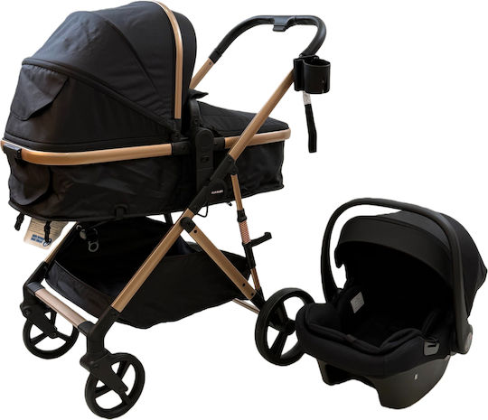 ForAll Fun Baby Star Adjustable 3 in 1 Baby Stroller Suitable for Newborn Black Gold