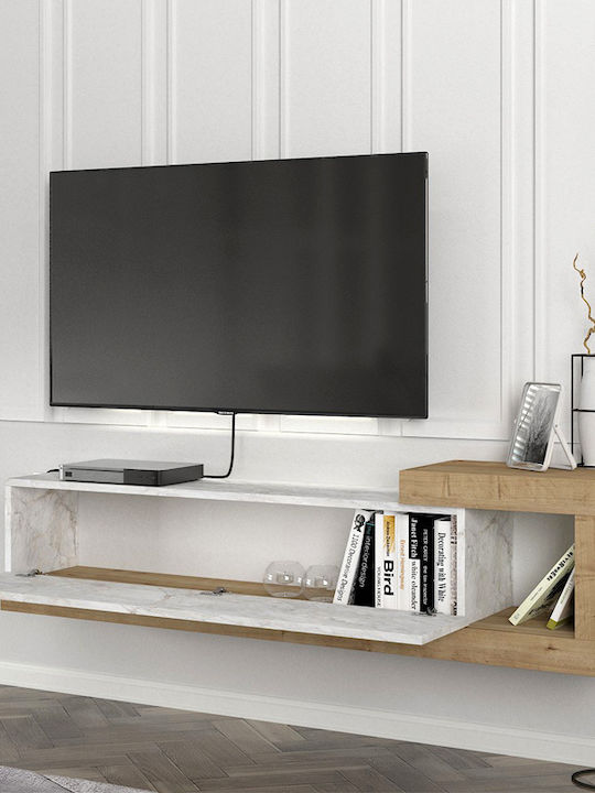 TV Stand Volare Made of Metal & Wood White Marble Effect - Sapphire Oak L150xD29.6xH38.6cm