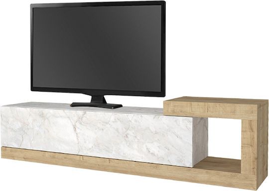 Телевизионно Мебелче Volare от Метал и Дърво Бял Мраморен Ефект - Sapphire Oak Д150xД29.6xВ38.6см