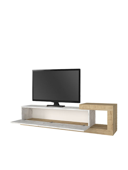 TV Stand Volare Made of Metal & Wood White Marble Effect - Sapphire Oak L150xD29.6xH38.6cm