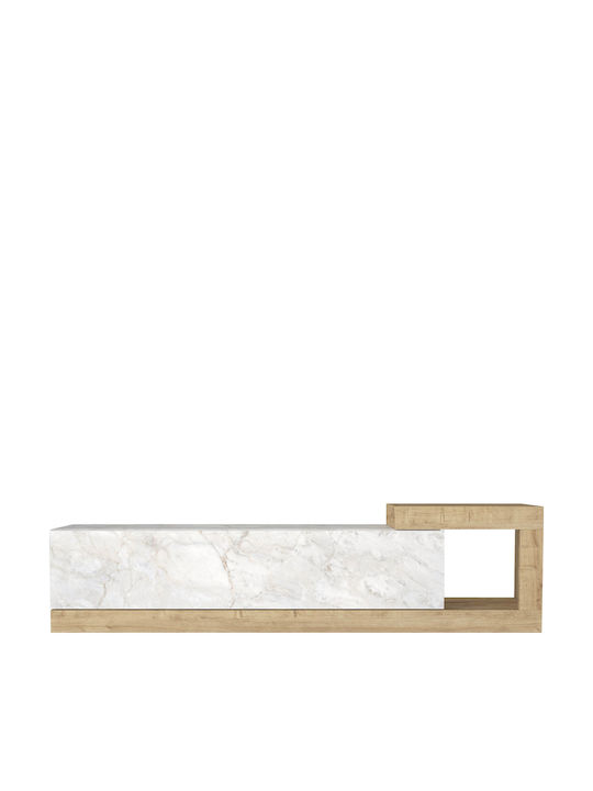 TV Stand Volare Made of Metal & Wood White Marble Effect - Sapphire Oak L150xD29.6xH38.6cm