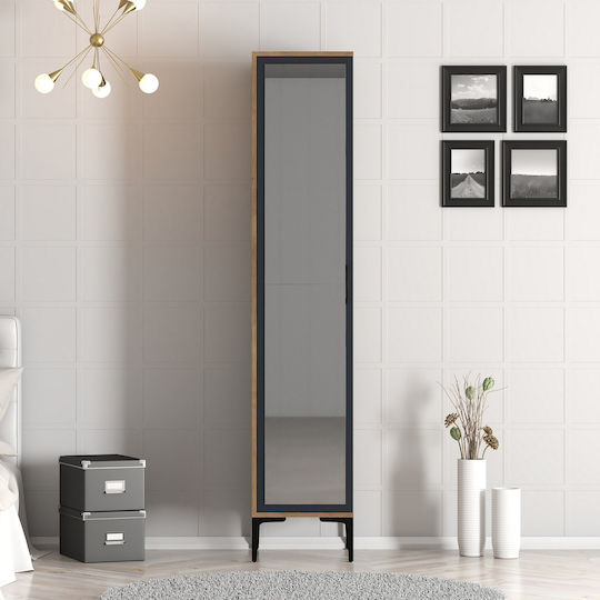 Schmale Kleiderschrank 1 Tür mit Spiegel Innere Organisation Walnuss Anthrazit 40×47 5×201.4 cm