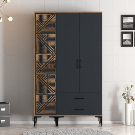 Kleiderschrank Drei Türen Pt Walnuss Anthrazit 120x47x201cm